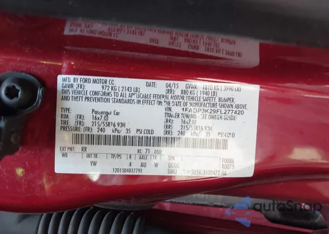 2015 Ford Focus Se из США, поврежденный, VIN 1FADP3K29FL277420